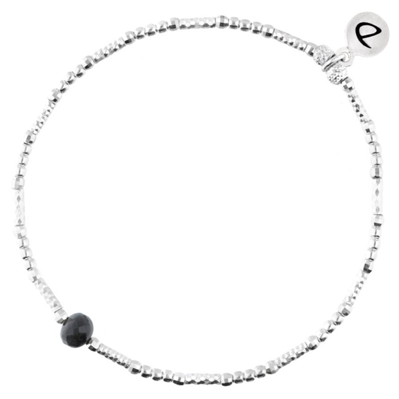 Bracelet élastique LOLLILOP Argent - Perles tubes & Perle noire - DORIANE Bijoux