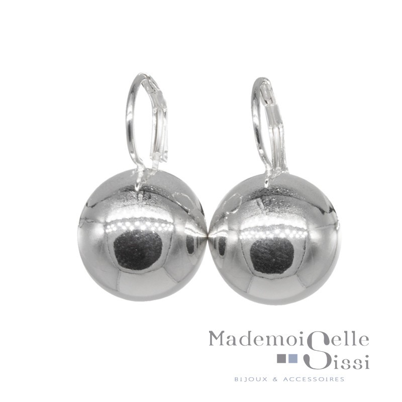 Boucles d'oreilles sur dormeuses boule argent 925 diamètre 18 mm DORIANE BIJOUX