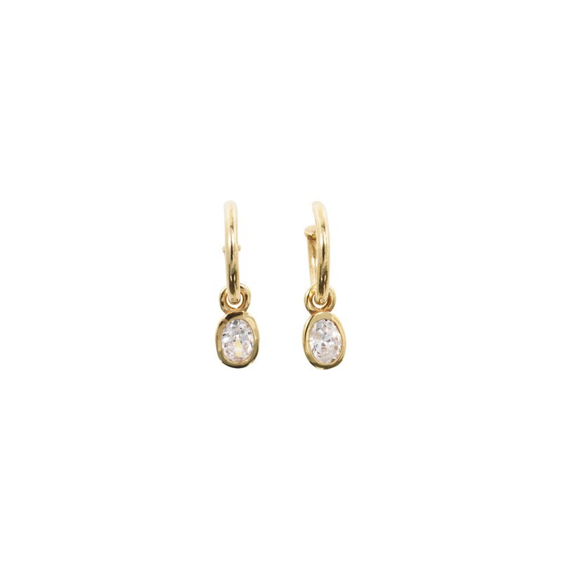 Boucles d'oreilles mini créoles dorées UNE A UNE - Médaille ovale Zircon blanc Boucles d'oreilles mini créoles dorées UNE A UNE - Médaille ovale Zircon blanc