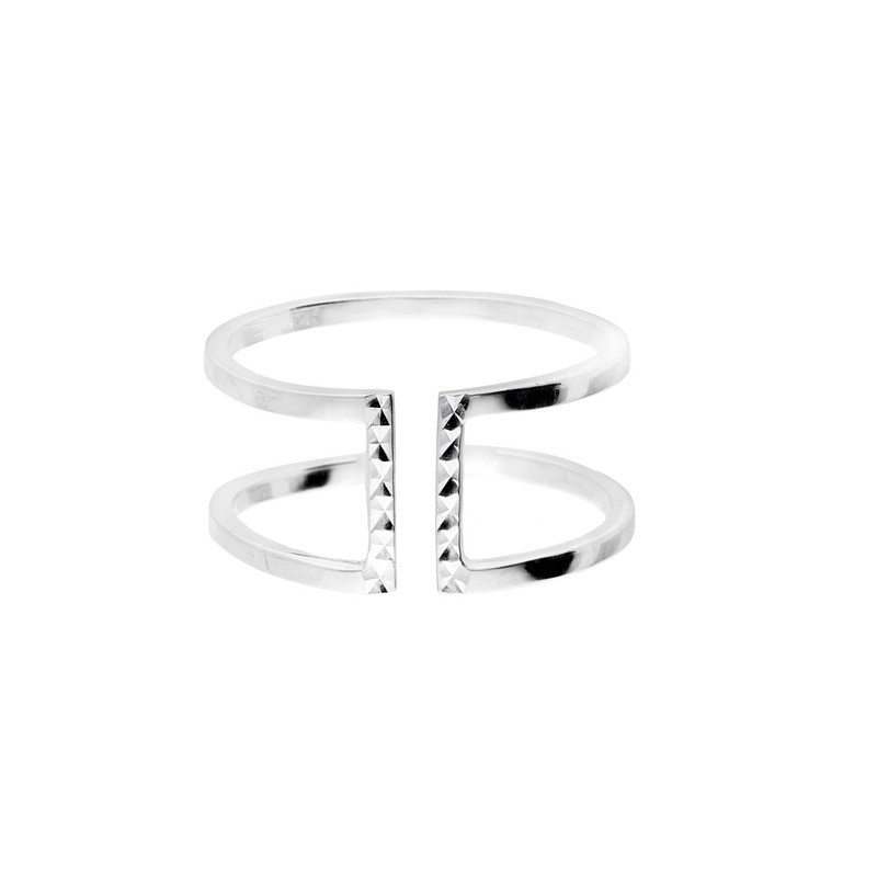 Bague large double anneaux lisses & barrette en argent ciselé - Héléna - Doriane Bijoux Bague large double anneaux lisses & barrette en argent ciselé - Héléna - Doriane Bijoux