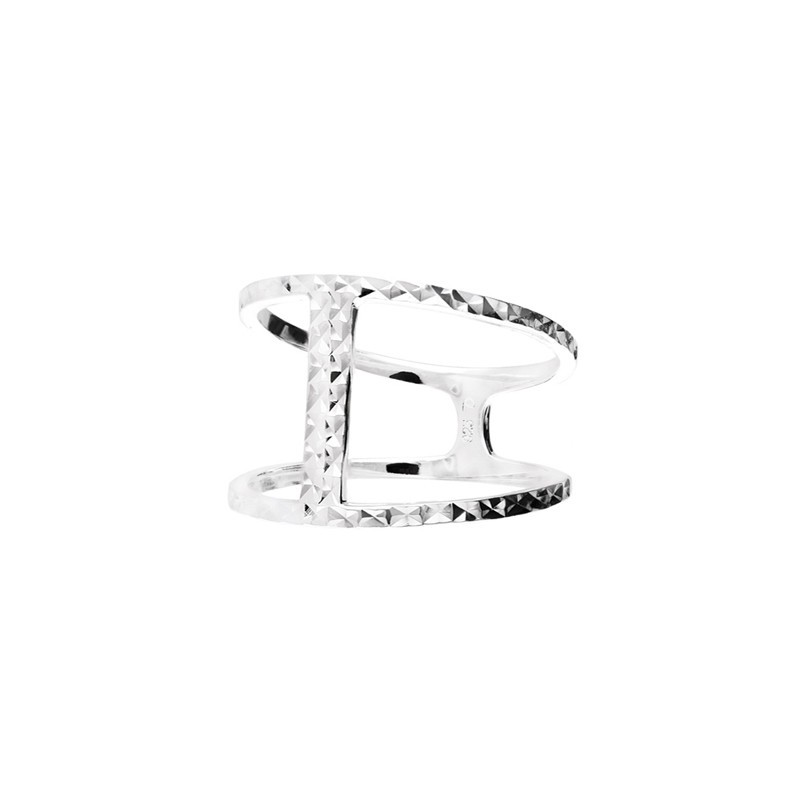 Bague large double anneaux & barrette effet diamanté - Victoria