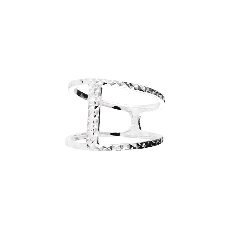 Bague large double anneaux & barrette effet diamanté - Victoria Bague large double anneaux & barrette effet diamanté - Victoria