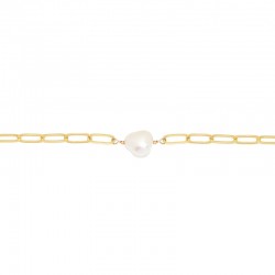 Bracelet PERLA doré - Chaîne anneaux allongés & Perle baroque signé Nilaï Paris