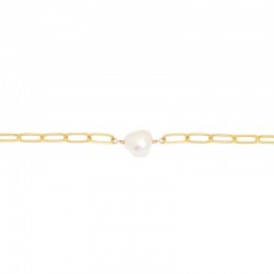Bracelet PERLA doré - Chaîne anneaux allongés & Perle baroque signé Nilaï Paris