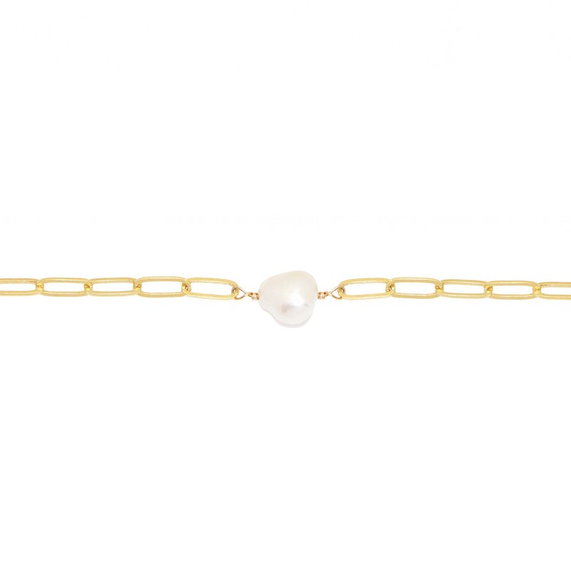 Bracelet PERLA doré - Chaîne anneaux allongés & Perle baroque signé Nilaï Paris Bracelet PERLA doré - Chaîne anneaux allongés & Perle baroque signé Nilaï Paris