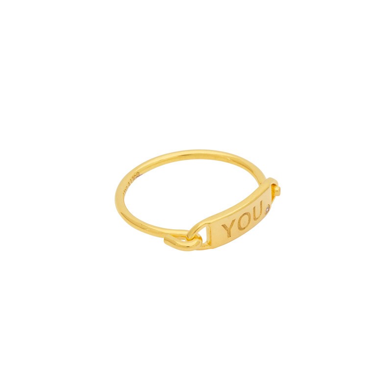 Bague fine YOU Or - Anneau fin & Plaque gravée you zircon - Une à Une Bague fine YOU Or - Anneau fin & Plaque gravée you zircon - Une à Une