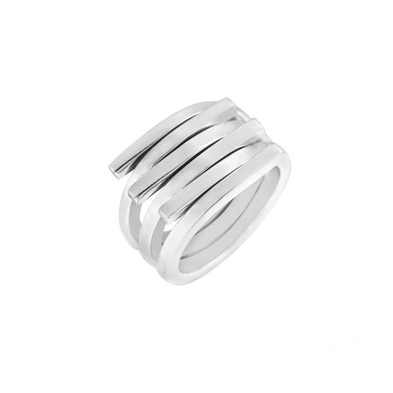 Bague Large argent & 3 fois 2 anneaux plats ouverts empilés signée CANYON Bague Large argent & 3 fois 2 anneaux plats ouverts empilés signée CANYON