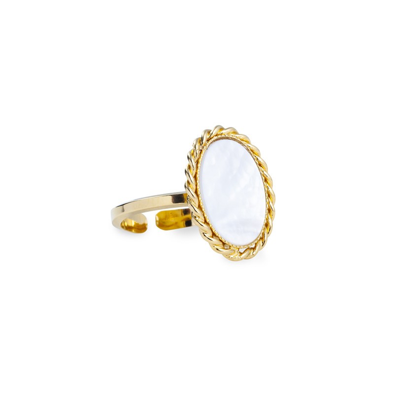 Bague ajustable OVALYS Or - Médaillon antique & Nacre ovale Lovely day Bague ajustable OVALYS Or - Médaillon antique & Nacre ovale Lovely day