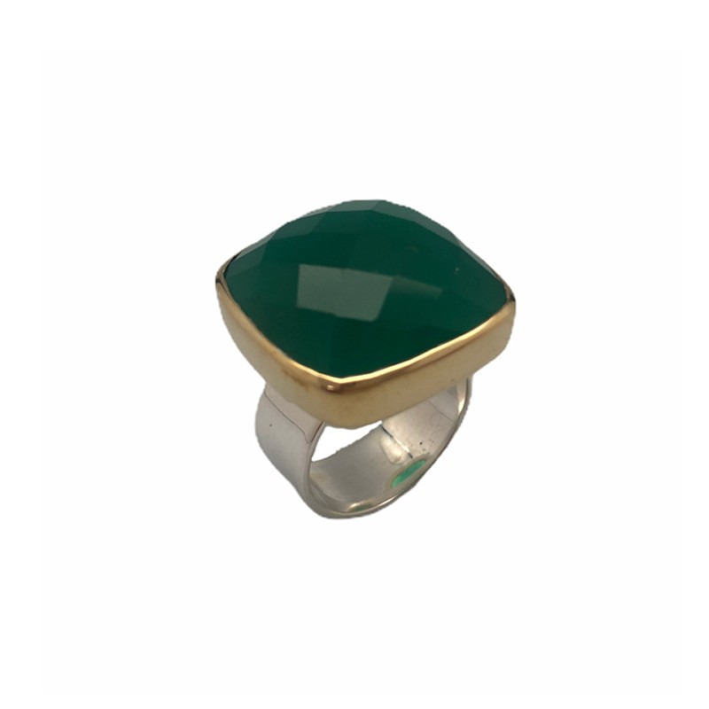 Grosse Bague argent doré & Pierre Onyx vert carrée CANYON BIJOUX Grosse Bague argent doré & Pierre Onyx vert carrée CANYON BIJOUX