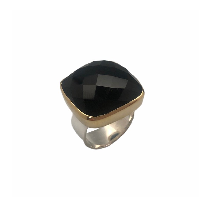 Grosse Bague argent doré & Pierre Onyx noir carré CANYON BIJOUX Grosse Bague argent doré & Pierre Onyx noir carré CANYON BIJOUX
