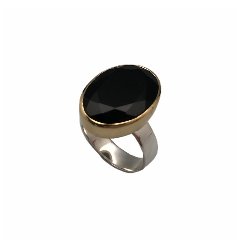 Bague argent doré & Pierre Onyx noir ovale CANYON BIJOUX Bague argent doré & Pierre Onyx noir ovale CANYON BIJOUX