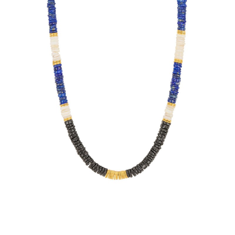 Collier court CUZCO - Disques Lapis Lazuli & Onyx noirs signé Une à Une Collier court CUZCO - Disques Lapis Lazuli & Onyx noirs signé Une à Une