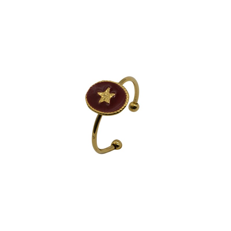 Bague fine ajustable Rachel - Médaillon bordeaux & Etoile dorée By Garance Bague fine ajustable Rachel - Médaillon bordeaux & Etoile dorée By Garance