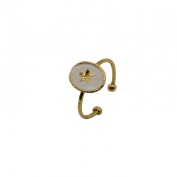 Bague fine ajustable Rachel - Médaillon blanche & Etoile dorée By Garance