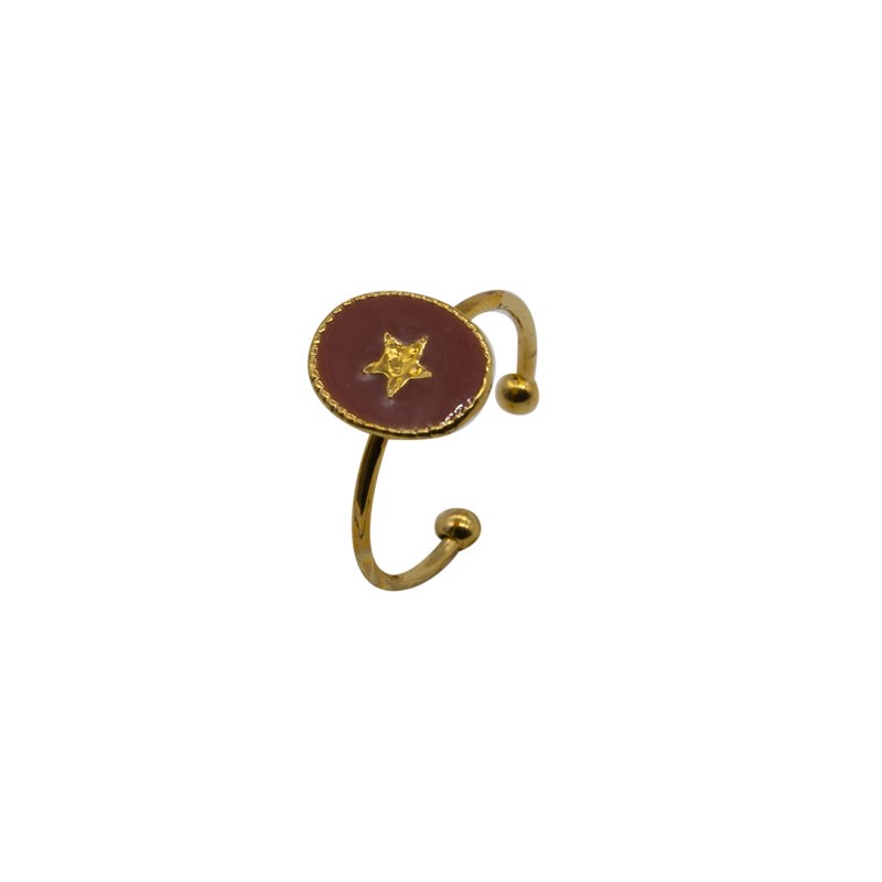 Bague fine ajustable Rachel - Médaillon taupe & Etoile dorée By Garance Bague fine ajustable Rachel - Médaillon taupe & Etoile dorée By Garance