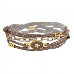 Bracelet multi-rangs SABINA taupe - Chaînette & Médaillon taupe étoile dorée