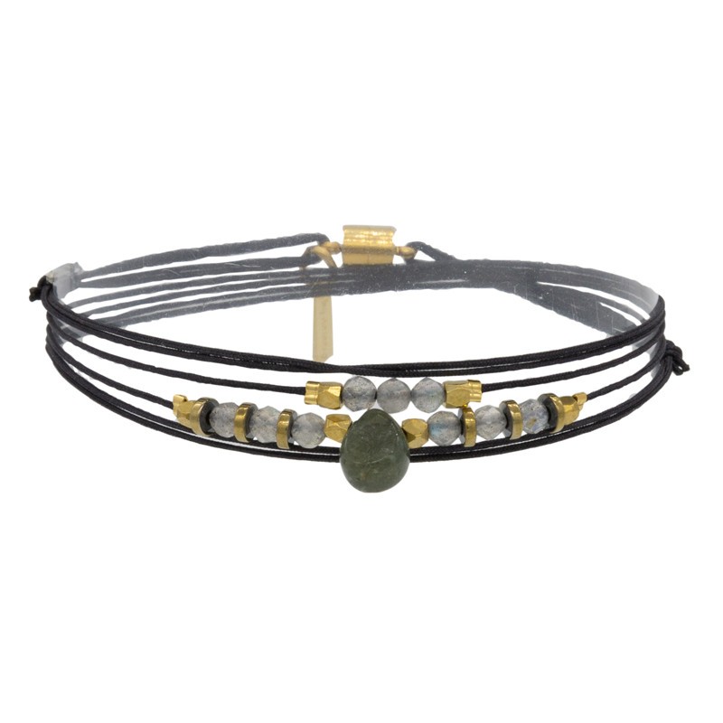 Bracelet multi-tours doré CLAUDIA aimanté - Cordons bleu marine & Labradorites grises BY GARANCE Bracelet multi-tours doré CLAUDIA aimanté - Cordons bleu marine & Labradorites grises BY GARANCE
