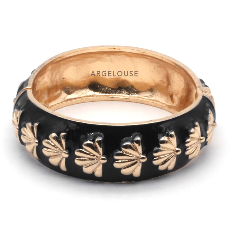 Bracelet Jonc Large Amok Doré émaillé Noir & Eventails dorés ARGELOUSE Bracelet Jonc Large Amok Doré émaillé Noir & Eventails dorés ARGELOUSE