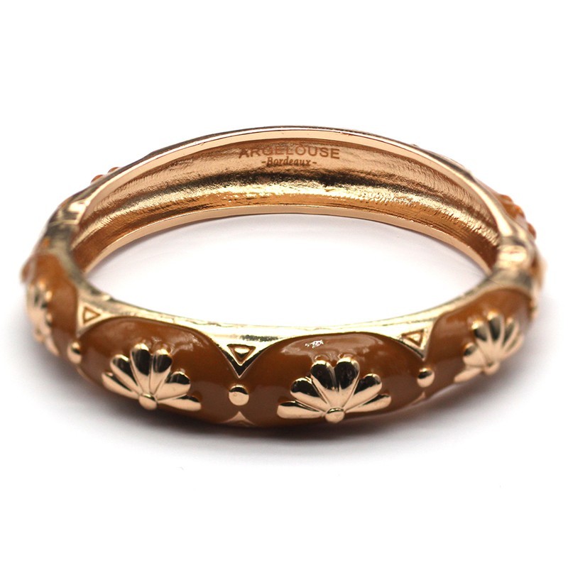 Bracelet Jonc Amok Doré émaillé Camel & Eventails dorés - ARGELOUSE Bracelet Jonc Amok Doré émaillé Camel & Eventails dorés - ARGELOUSE