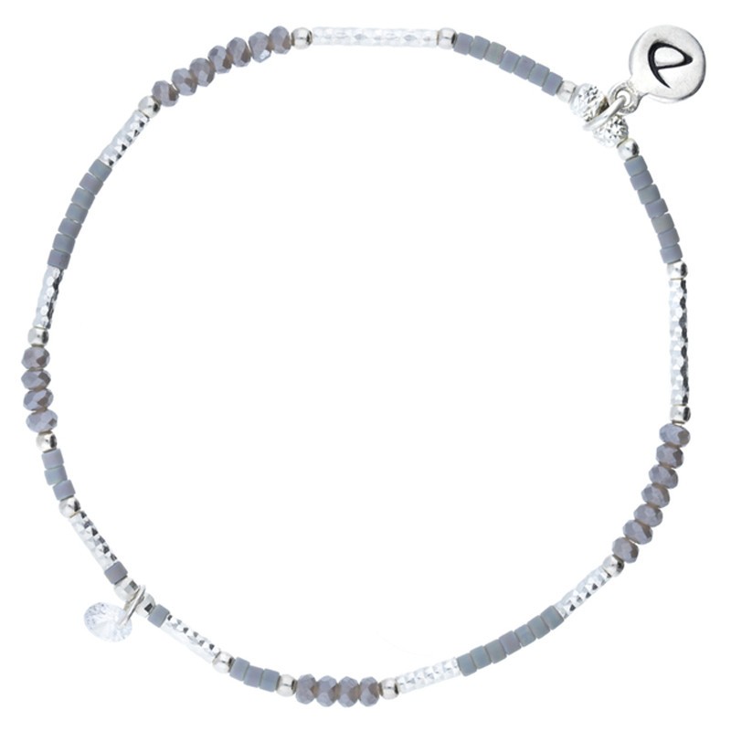 Bracelet fin élastiqué Cute argent - Perles de verre grises & Zircon DORIANE Bijoux Bracelet fin élastiqué Cute argent - Perles de verre grises & Zircon DORIANE Bijoux