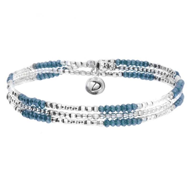 Bracelet multi-tours élastiqué Triple argent & Perles de verre bleues DORIANE Bijoux Bracelet multi-tours élastiqué Triple argent & Perles de verre bleues DORIANE Bijoux