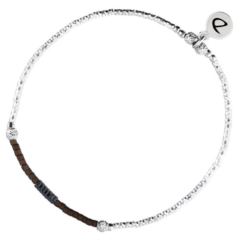 Bracelet fin élastiqué Shinny argent - Hématites grises & Miyuki chocolat DORIANE Bijoux Bracelet fin élastiqué Shinny argent - Hématites grises & Miyuki chocolat DORIANE Bijoux