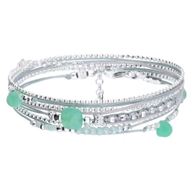 Bracelet multi-tours cordons gris Virtuose - Perles argent & Chrysoprases - DORIANE BIJOUX Bracelet multi-tours cordons gris Virtuose - Perles argent & Chrysoprases - DORIANE BIJOUX