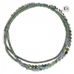 Bracelet homme élastiqué argent IDEAL - Triple tours & Miyuki hématites gris kaki - DORIANE Bijoux