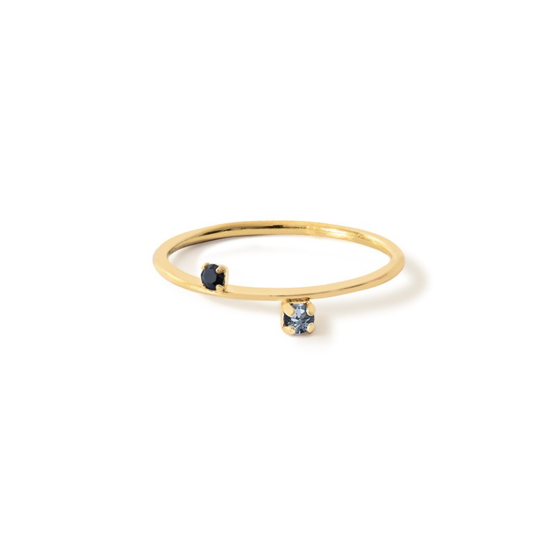 Bague fine PURE Or - Anneau & Double Cristaux noir gris - BDM STUDIO Bague fine PURE Or - Anneau & Double Cristaux noir gris - BDM STUDIO