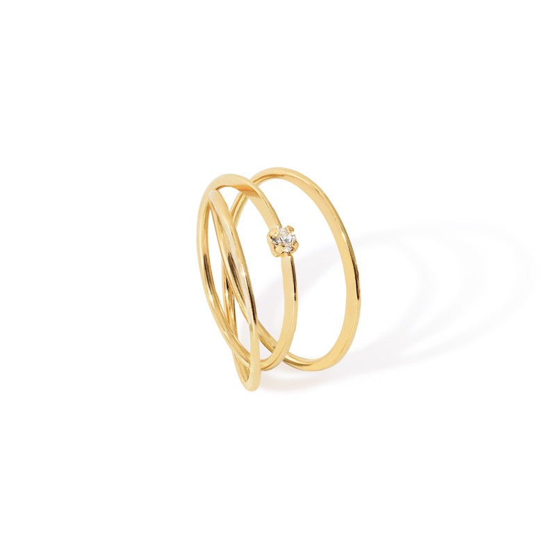 Bague fine PURE Triple Or & Anneaux croisés cristal blanc BDM Studio Bague fine PURE Triple Or & Anneaux croisés cristal blanc BDM Studio