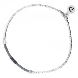 DORIANE BIJOUX - Bracelet élastique argent SHINNY - hématites & Miyuki grises