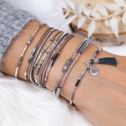 Bracelet élastique argent SHINNY - hématites & Miyuki grises TAILLE M