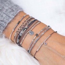 Bracelet élastique argent SHINNY - hématites & Miyuki grises TAILLE S