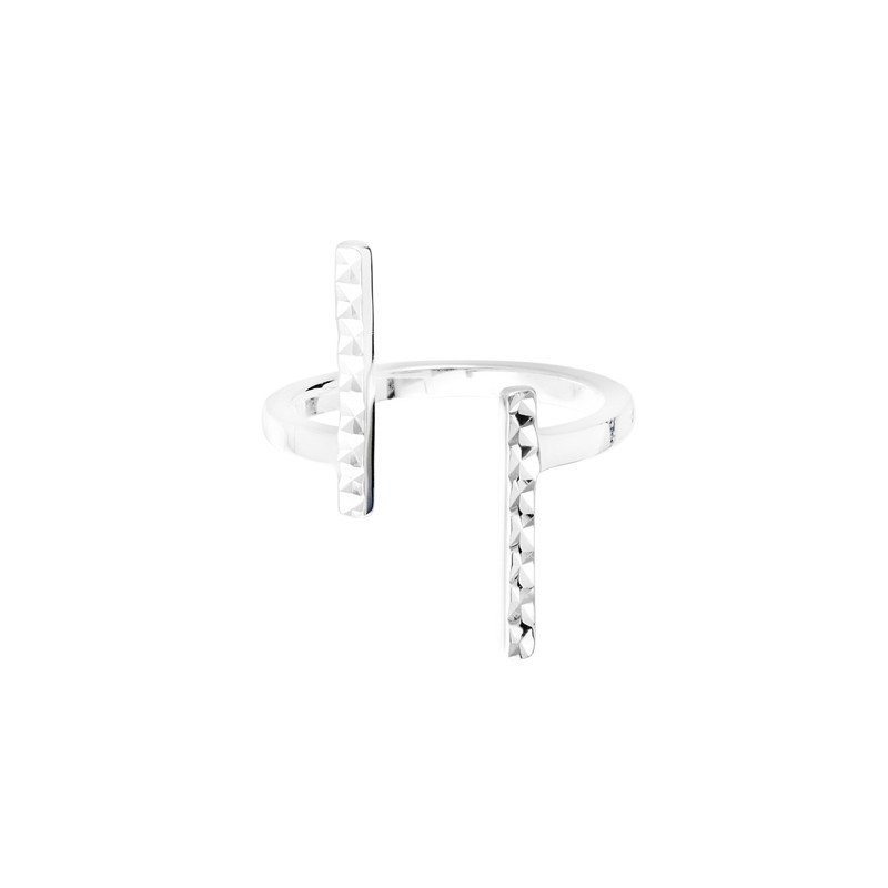 Bague fine ajustable anneaux & Barres designs effet diamanté - Milan signée DORIANE Bijoux