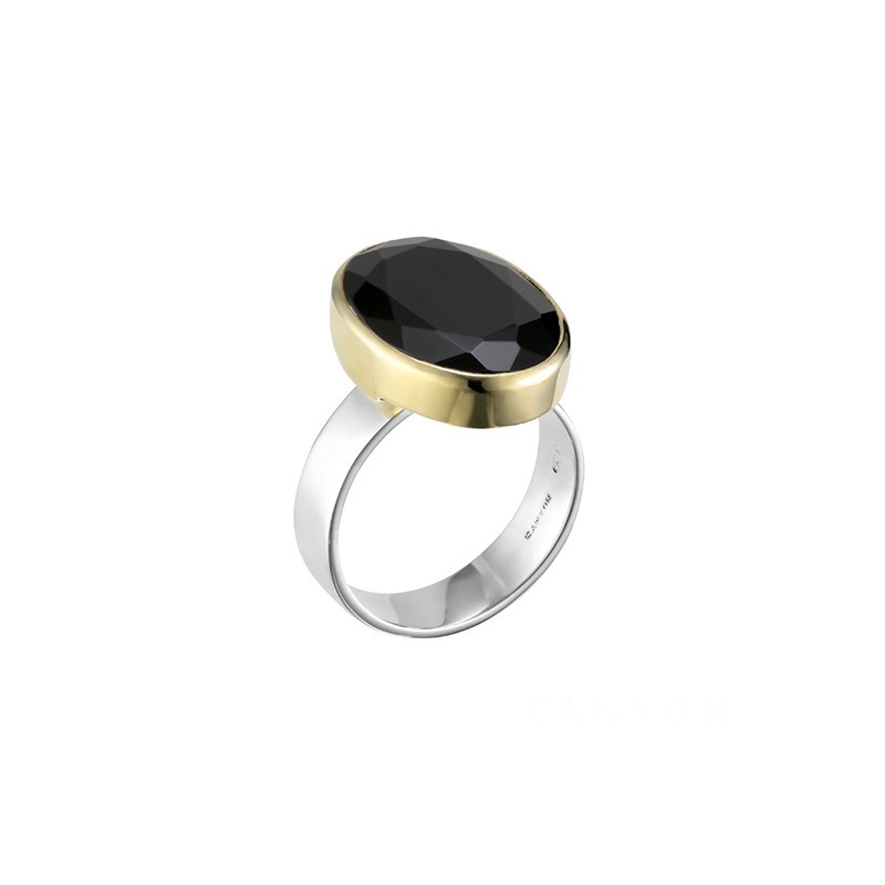 Bague argent doré & Pierre Onyx noir ovale CANYON BIJOUX Bague argent doré & Pierre Onyx noir ovale CANYON BIJOUX