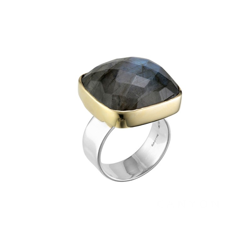 Grosse Bague argent doré & Pierre Labradorite grise carrée CANYON BIJOUX Grosse Bague argent doré & Pierre Labradorite grise carrée CANYON BIJOUX