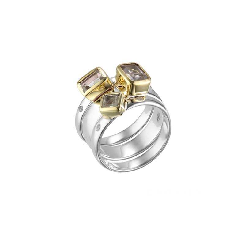 Bague large TRILOGIE argent doré - 3 Anneaux lisses & Zircons blancs CANYON BIJOUX Bague large TRILOGIE argent doré - 3 Anneaux lisses & Zircons blancs CANYON BIJOUX