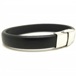 Bracelet Jonc  Homme Cuir noir Lisse LOOP AND CO