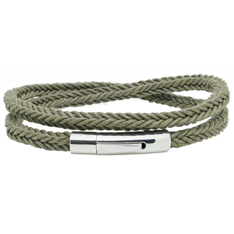 Bracelet jonc multi-tours Mixte - Coton tressé carré kaki & Clic métal LOOP AND CO Bracelet jonc multi-tours Mixte - Coton tressé carré kaki & Clic métal LOOP AND CO