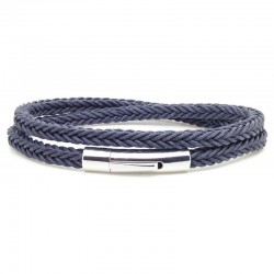 Bracelet jonc multi-tours Mixte - Coton tressé carré bleu & Clic métal LOOP AND CO