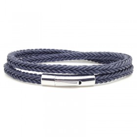 Bracelet jonc multi-tours Mixte - Coton tressé carré bleu & Clic métal LOOP AND CO