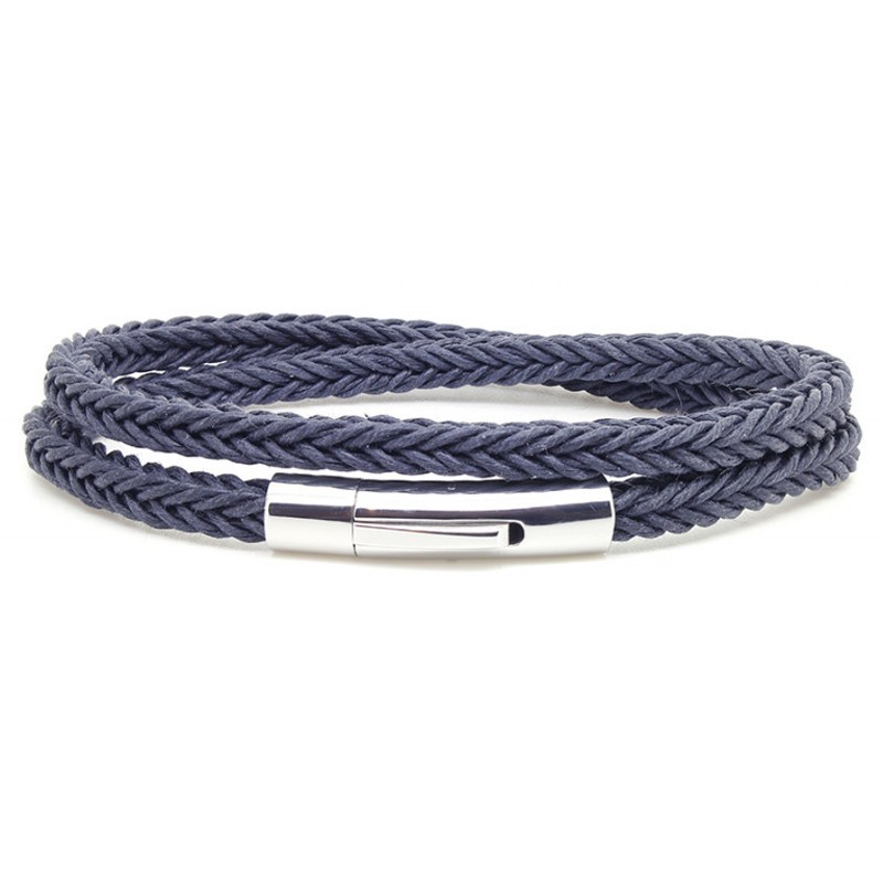 Bracelet jonc multi-tours Mixte - Coton tressé carré bleu & Clic métal LOOP AND CO Bracelet jonc multi-tours Mixte - Coton tressé carré bleu & Clic métal LOOP AND CO