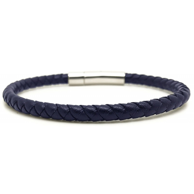 Bracelet jonc homme Cuir bleu marine - Tressé serpent rond LOOP AND CO Bracelet jonc homme Cuir bleu marine - Tressé serpent rond LOOP AND CO