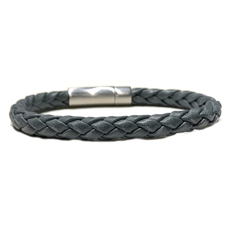 Bracelet jonc Cuir tressé Vintage gris - Fermoir métal LOOP AND CO Bracelet jonc Cuir tressé Vintage gris - Fermoir métal LOOP AND CO