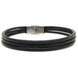 Bracelet Loop and Co aux 3 liens de cuir noirs