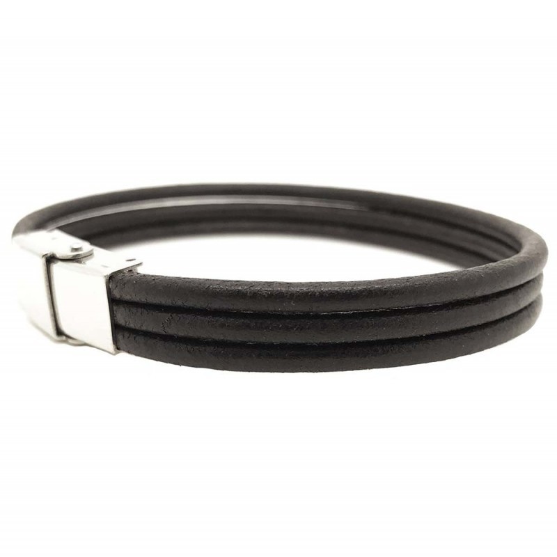 Bracelet jonc large homme - 3 liens cuir rond marron & Boucle métal LOOP AND CO Bracelet jonc large homme - 3 liens cuir rond marron & Boucle métal LOOP AND CO