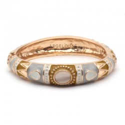 Bracelet Jonc Ethnique Doré Cabochons - Beige gris & blanc  ARGELOUSE