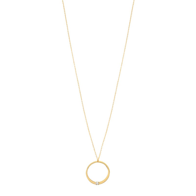Collier long PURE chaîne fine dorée & Anneau Cristal BDM STUDIO Collier long PURE chaîne fine dorée & Anneau Cristal BDM STUDIO