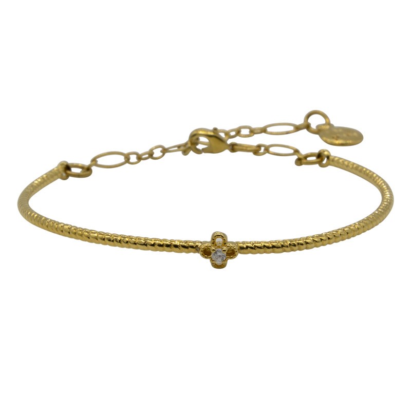 Bracelet fin Jonc ajustable Chance doré - Trèfle pierres multicolores - BY GARANCE Bracelet fin Jonc ajustable Chance doré - Trèfle pierres multicolores - BY GARANCE