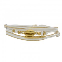 Bracelet multi-tours CORIE doré - Cordons & Perles blanches  - BY GARANCE